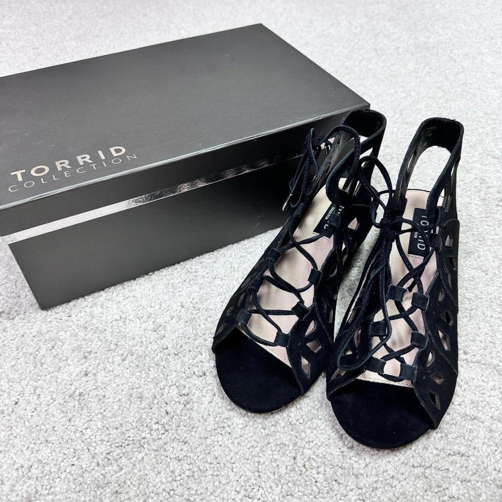 Torrid Sandals Black Lace Up Glad Mcrwed Women’s Leather Size 6 New With Box